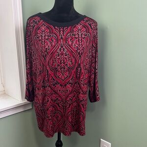 Susan Graver Red and Black Patterned Top XL